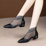 Soft Leather Flat Heel Net Boots Women''s Hollow Flat Bottom Sandals BadAssWear.fi
