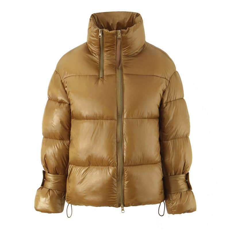 Golden Stand-up Collar Double Zipper Puffer Coat For Women BadAssWear.fi