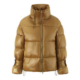 Golden Stand-up Collar Double Zipper Puffer Coat For Women BadAssWear.fi