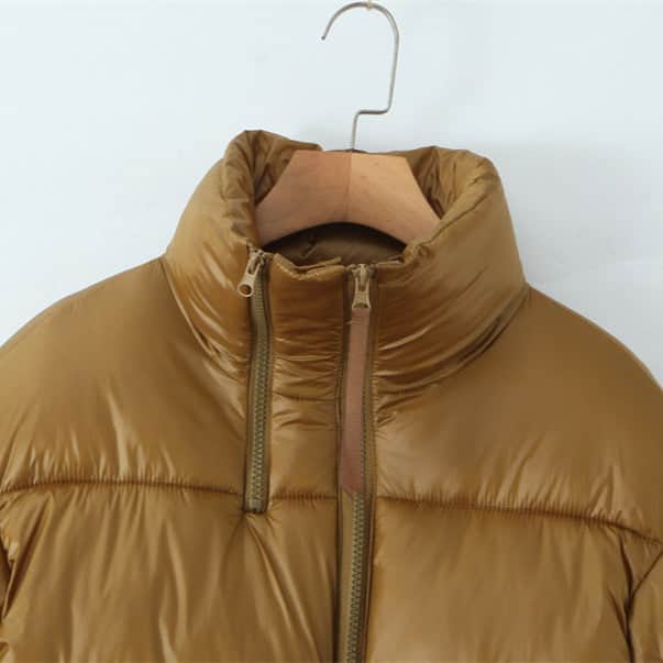 Golden Stand-up Collar Double Zipper Puffer Coat For Women BadAssWear.fi