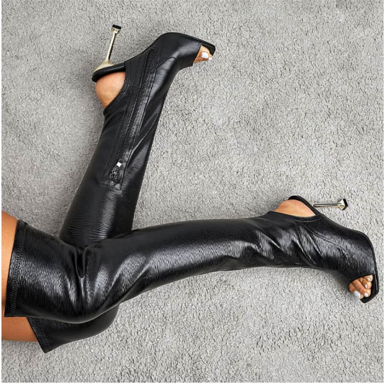 Womens Square Toe Cutout Over Knee Side Zip Cool Boots BadAssWear.fi