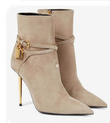 European Station Solid Color Cow Grain Pointed Toe Ankle Boots BadAssWear.fi