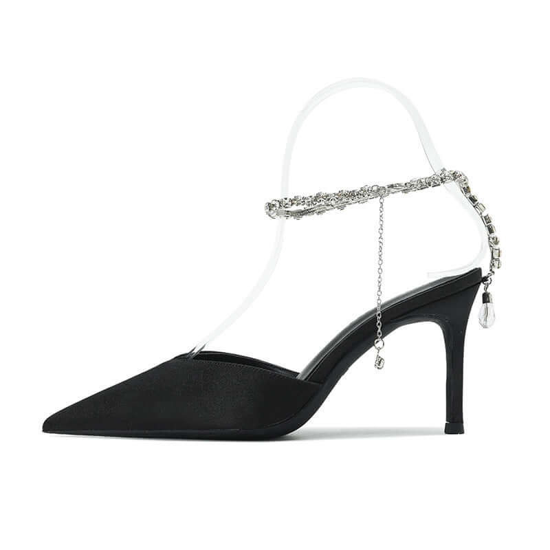 Minimalist Pointed-Toe Heels with Crystal Ankle Strap