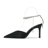 Minimalist Pointed-Toe Heels with Crystal Ankle Strap