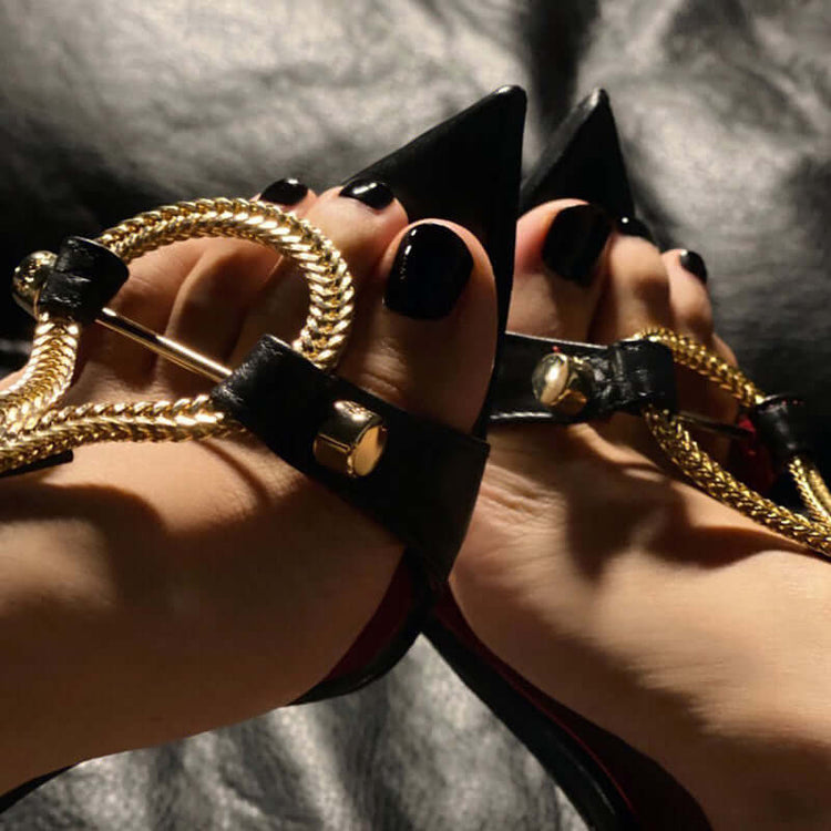 Midnight Link Gold Chain Statement Heels