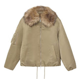 Women's Simple Detachable Fur Collar Cotton Coat BadAssWear.fi