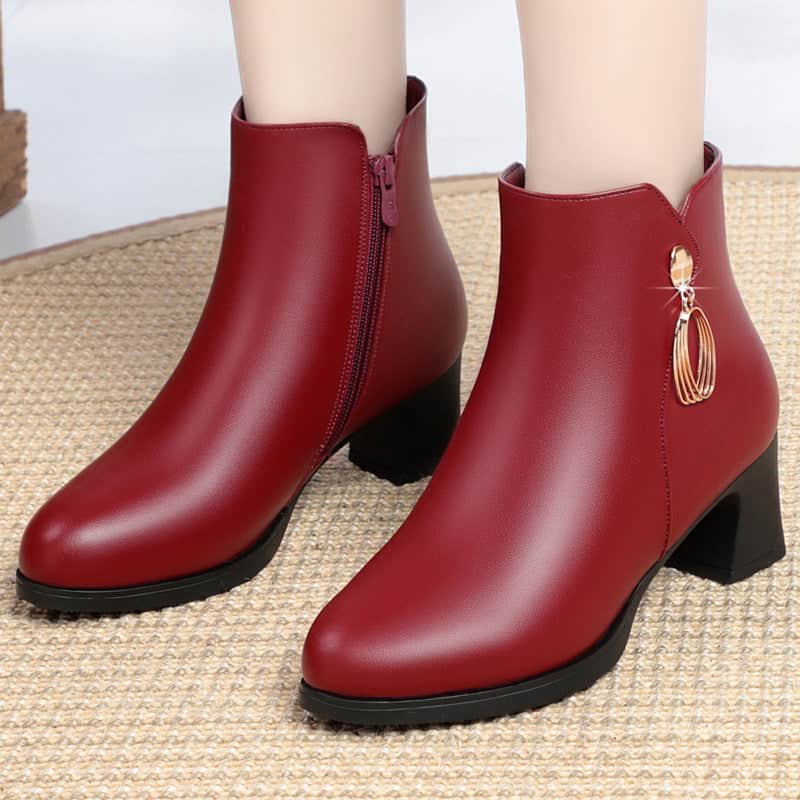 New Side Zipper Mid Heel Boots Women BadAssWear.fi