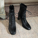 Square Toe High Heel Boots PU Leather Women Ankle Boots null
