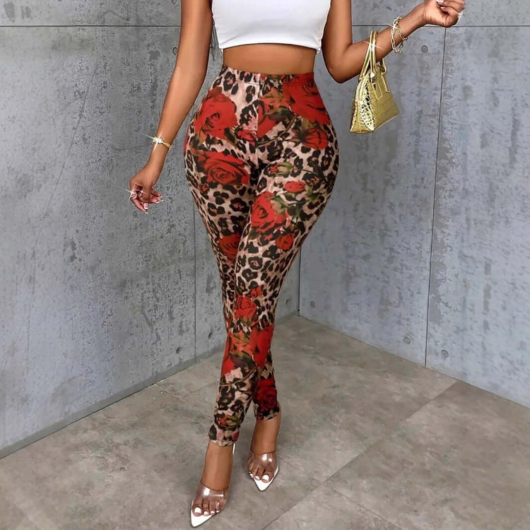 Womens Floral Print Stretchy Waist Leggings BadAssWear.fi
