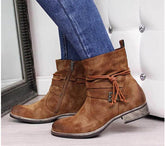 Western Boots Women Buckle Ankle Boots Side Zipper Shoes BadAssWear.fi