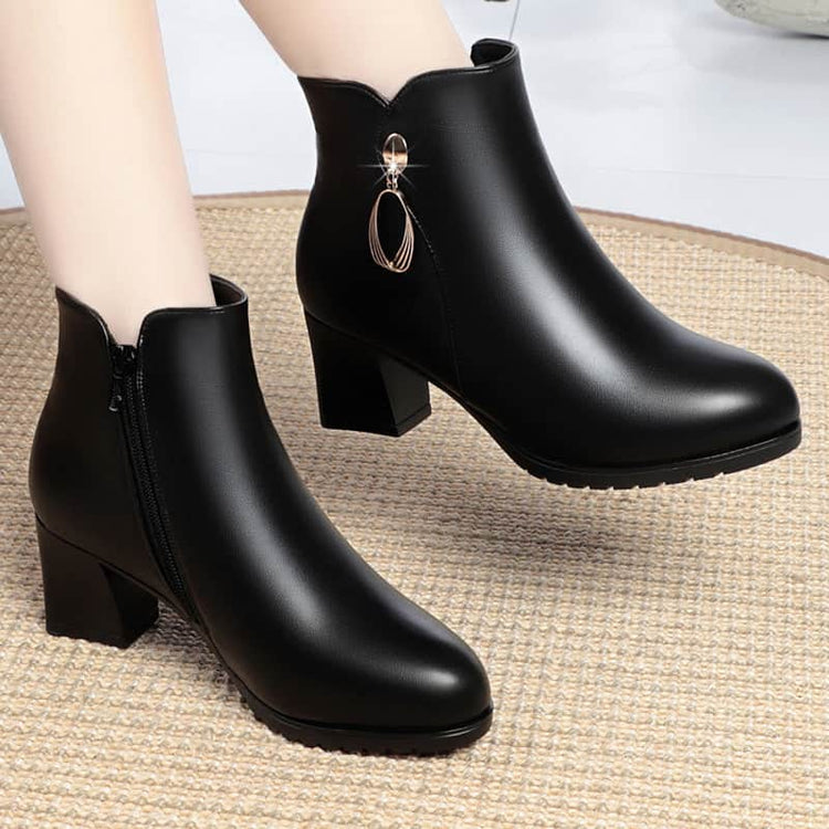 New Side Zipper Mid Heel Boots Women BadAssWear.fi