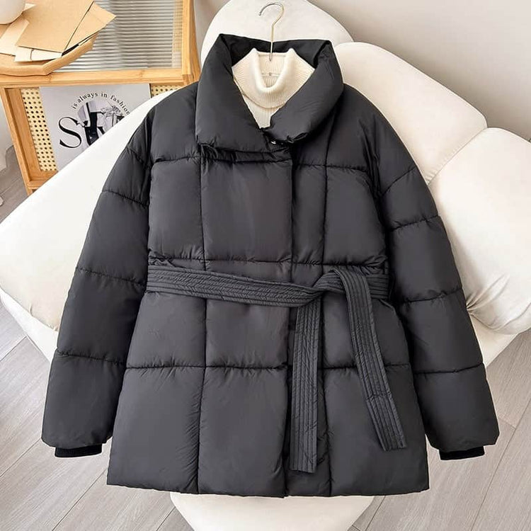 Warm Lapel Plaid Coat With Belt Design Fashion Casual Thick Jacket Fall And Winter Women&