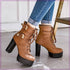 Short Boots Round Toe Leather Boots High Heel Women&