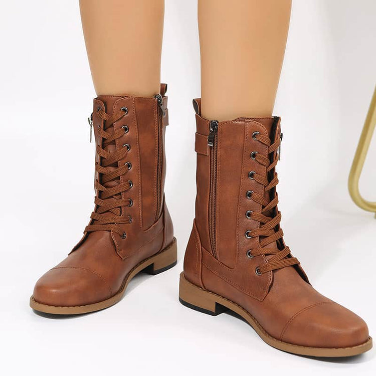Lace-up Western Boots Cowboy Boots Women Side Zipper Shoes BadAssWear.fi