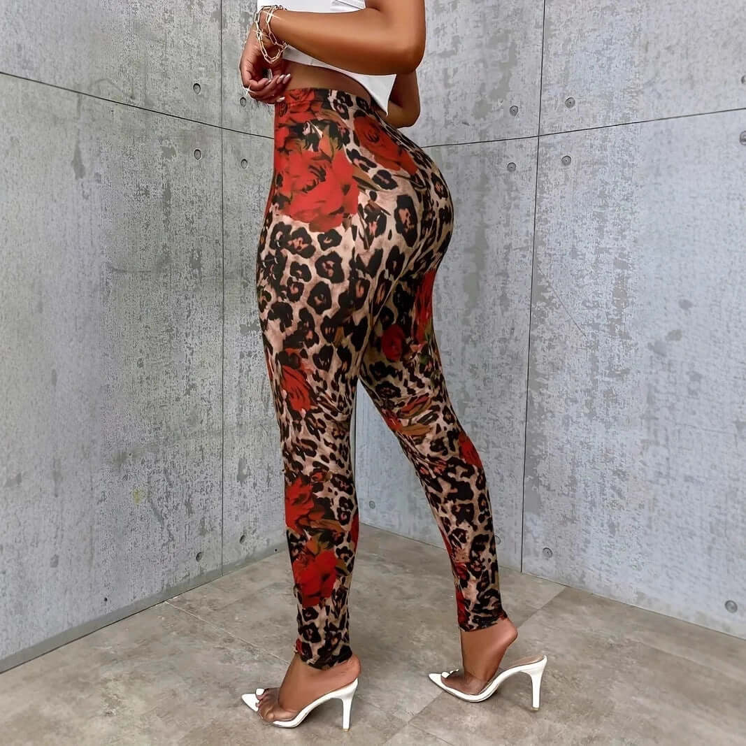 Womens Floral Print Stretchy Waist Leggings BadAssWear.fi