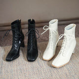 Square Toe High Heel Boots PU Leather Women Ankle Boots null