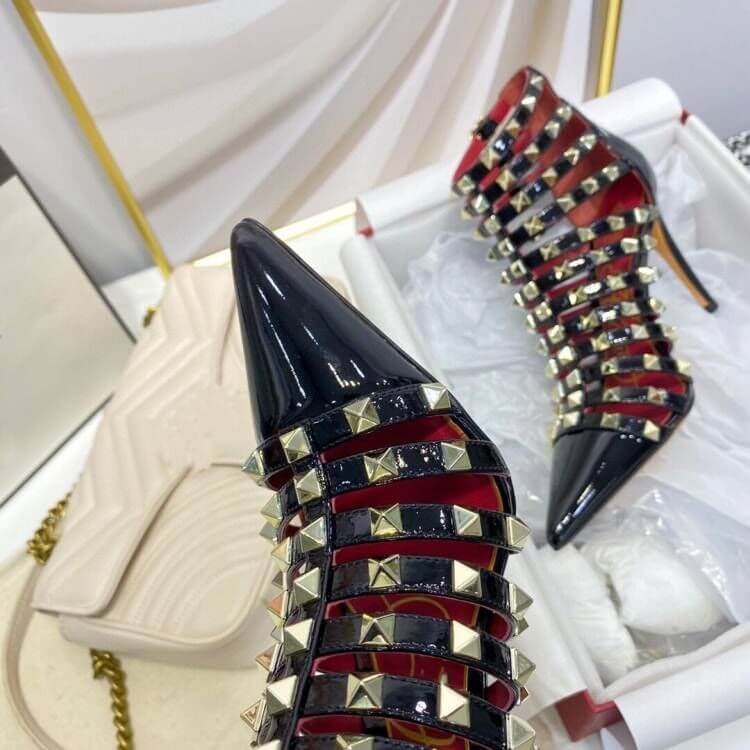 Rebel Elegance Studded Cowhide Leather Stiletto Heels