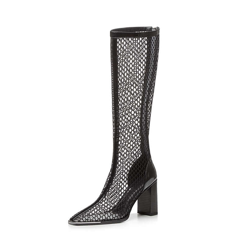 Chunky Heel Boots Mesh Back Zip Black BadAssWear.fi