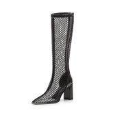 Chunky Heel Boots Mesh Back Zip Black BadAssWear.fi
