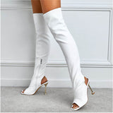 Womens Square Toe Cutout Over Knee Side Zip Cool Boots BadAssWear.fi