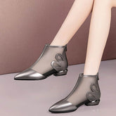 Soft Leather Flat Heel Net Boots Women&