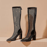 Chunky Heel Boots Mesh Back Zip Black BadAssWear.fi