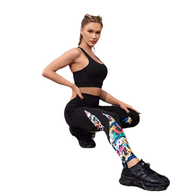 Color Contrast Patchwork Fashion Hip Raise High Waist Tight Sports Yoga Pants Leggings BadAssWear.fi
