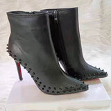 Suede Pointed Toe Gray Rivets Women's Boots Stiletto Heel Boots Side Zipper British Style Martin Boots BadAssWear.fi