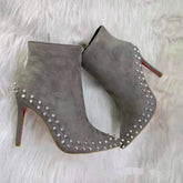 Suede Pointed Toe Gray Rivets Women&