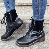 Lace-up Boots Winter Buckle Cowboy Boots Women Low Heel Shoes BadAssWear.fi