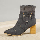 Denim Pointed Toe Chunky Heel Martin Boots Women BadAssWear.fi