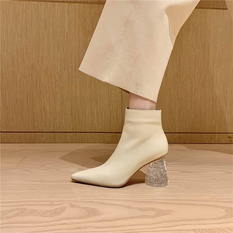 Pointed Toe Short Boots Women Crystal Thick Heel High Heel Retro Boots Single Boots BadAssWear.fi