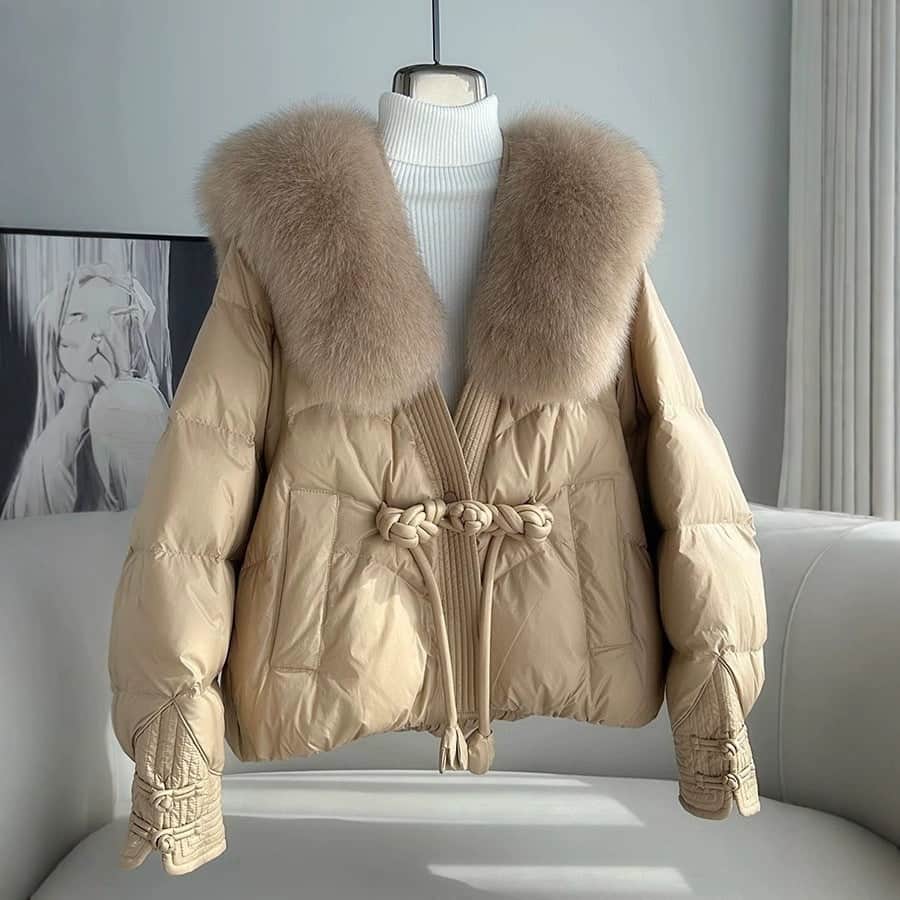 Polyester Women's Loose Thick Cotton Coat With Fur Collar BadAssWear.fi