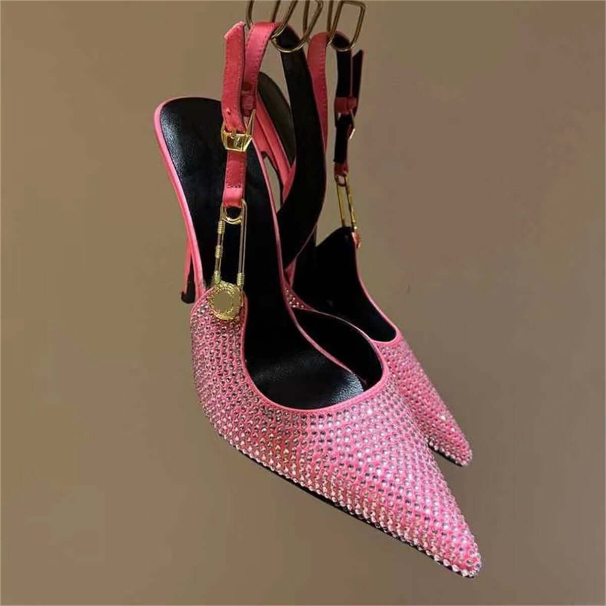 Women's Rhinestone Pointed Toe Strap Decorative High Heels BadAssWear.fi