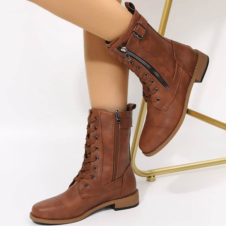 Lace-up Western Boots Cowboy Boots Women Side Zipper Shoes BadAssWear.fi