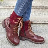 Lace-up Boots Winter Buckle Cowboy Boots Women Low Heel Shoes BadAssWear.fi