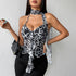Womens Leopard-Print Printed Cami Top With Built-in Pads And Halter Neck Ties BadAssWear.fi