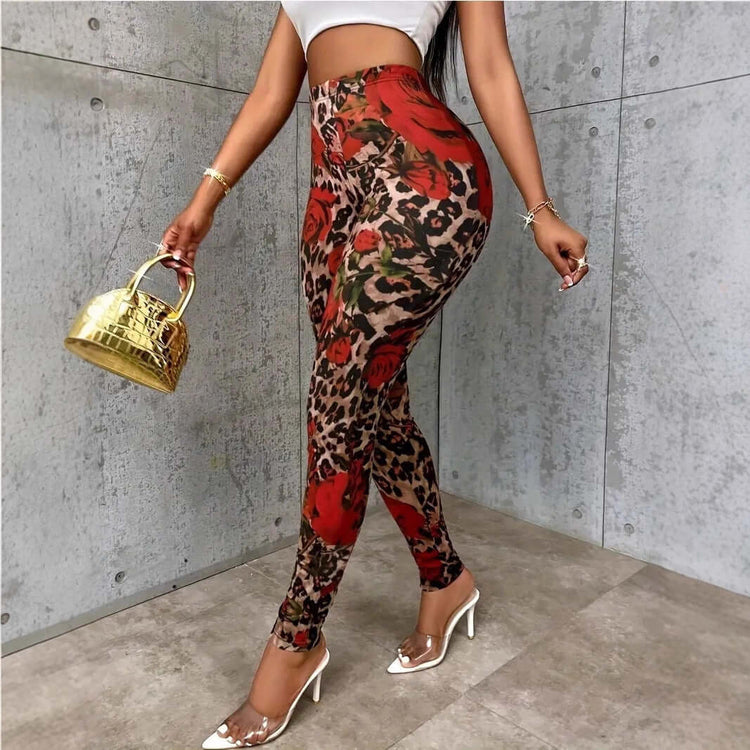 Womens Floral Print Stretchy Waist Leggings BadAssWear.fi