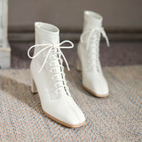 Square Toe High Heel Boots PU Leather Women Ankle Boots null
