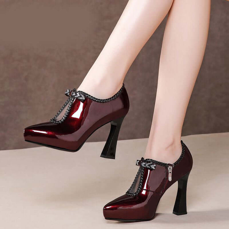 Block-heel Deep Patent Leather Low-top High Heels BadAssWear.fi
