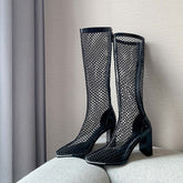 Chunky Heel Boots Mesh Back Zip Black BadAssWear.fi