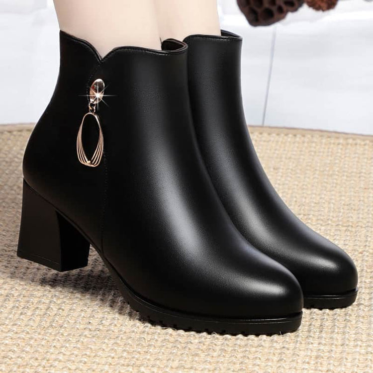 New Side Zipper Mid Heel Boots Women BadAssWear.fi