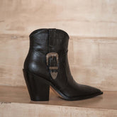 Thick Heel High-heeled Ankle Boots With Pointed Metal Belt Buckle BadAssWear.fi