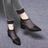Soft Leather Flat Heel Net Boots Women&
