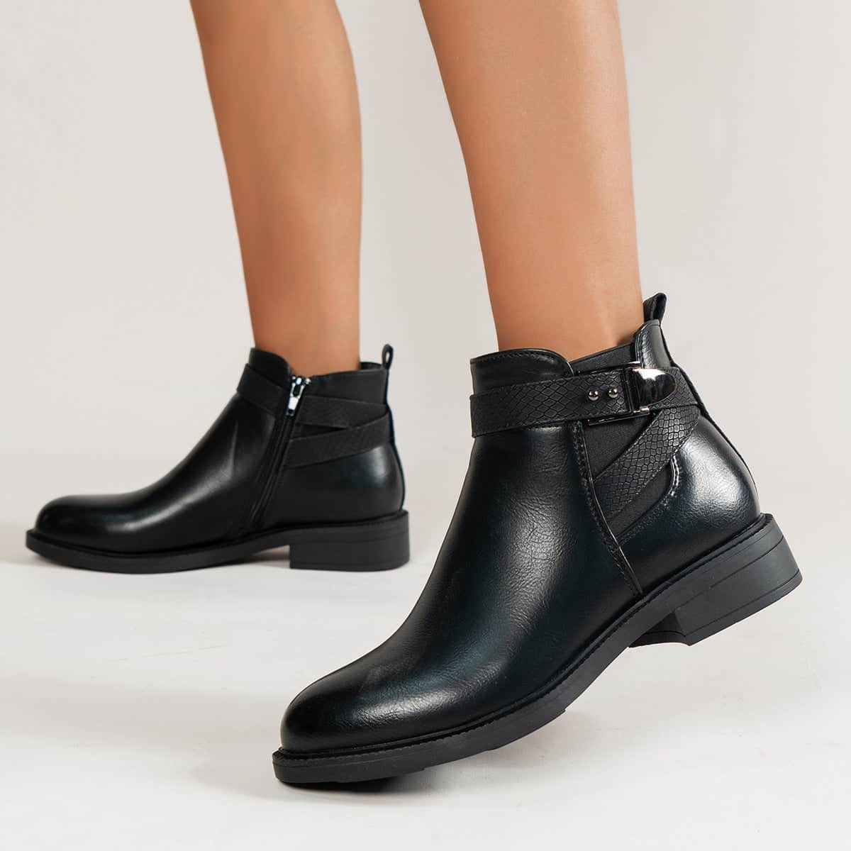 Chelsea Boots Women Black Ankle Boots Side Zipper Buckle Shoes BadAssWear.fi