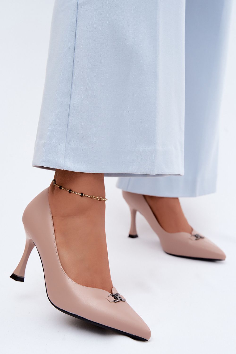 Beige pointed toe heels for women