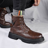 Autumn And Winter Cowhide Casual Men's Boots Thick Bottom Round Toe Warm BadAssWear.fi