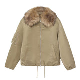 Women's Simple Detachable Fur Collar Cotton Coat BadAssWear.fi