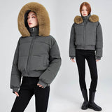 Women's Hooded Fur Collar Cotton-padded Clothes With Design Sense BadAssWear.fi