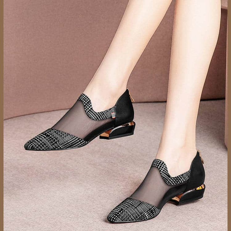 Soft Leather Flat Heel Net Boots Women&